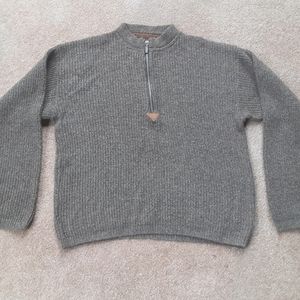 REI 85% Wool Vintage 1990s Shaker Knit Zip Neck Sweater, Made In USA, MINT
